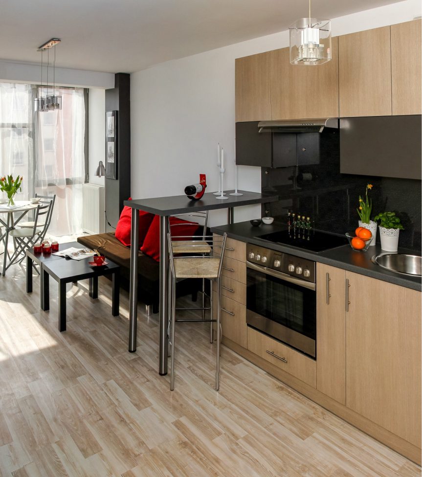 kitchen and living area
