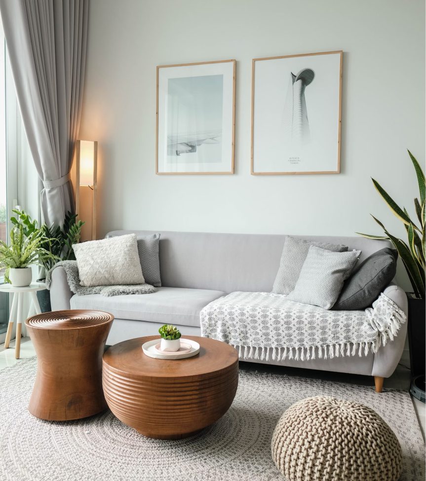 living room with indoor plants